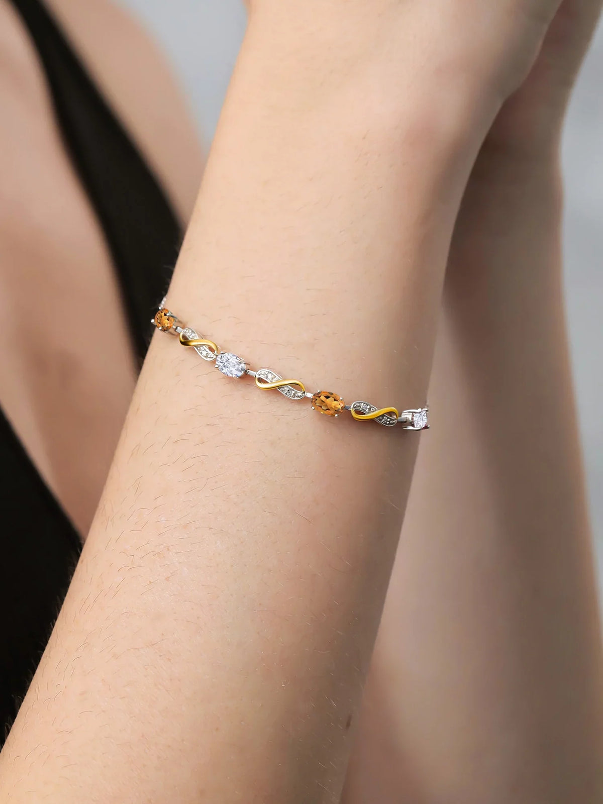 Girls Gem Infinity Mom Wife Moissanite Stone Fully Cttw, Her 7.5 Bracelet Diamond Lab Grown Citrine Yellow 10K For and King Up Gold to Silver Women Madeira Adjustable Mother's (1.85 925 inch)