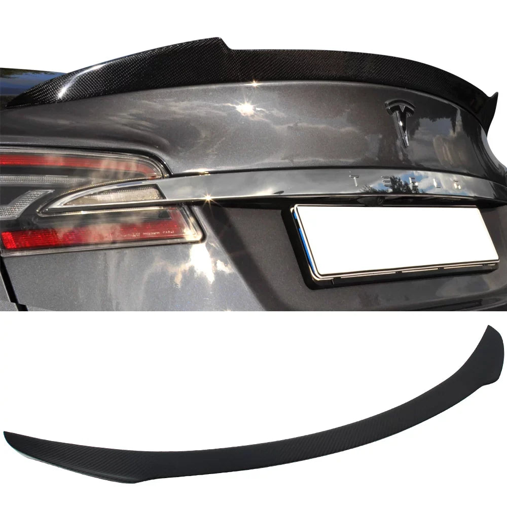 2013 2012 Compatible 2015 2014 2016 Ikon Motorsports Wing H Rear 2018 Style Spoiler Trunk Model 2017 S with Tesla - Fiber CF Carbon 12-23