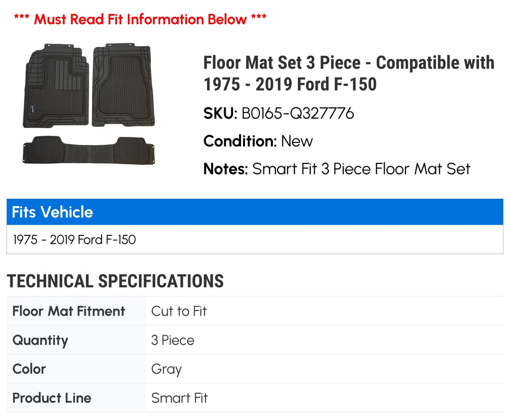 Mat 1988 - Set 1990 with 1985 3 Compatible Ford 1986 - 1987 Piece Floor 1984 II Bronco 1989
