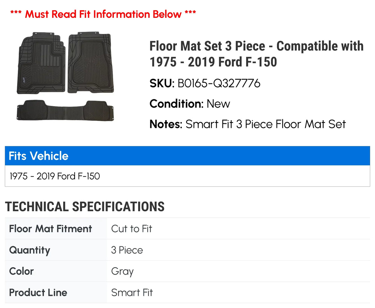 Mat 1988 - Set 1990 with 1985 3 Compatible Ford 1986 - 1987 Piece Floor 1984 II Bronco 1989