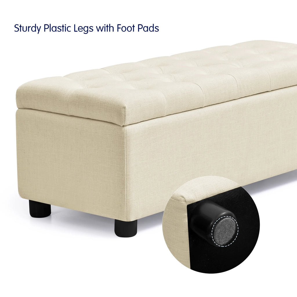 with Plastic Bench of Stool Beige Storage Linen Foot Fabric Storage with 40.5" Bed Legs Ottoman Pads, for End Sturdy Bedroom, Bench Subrtex