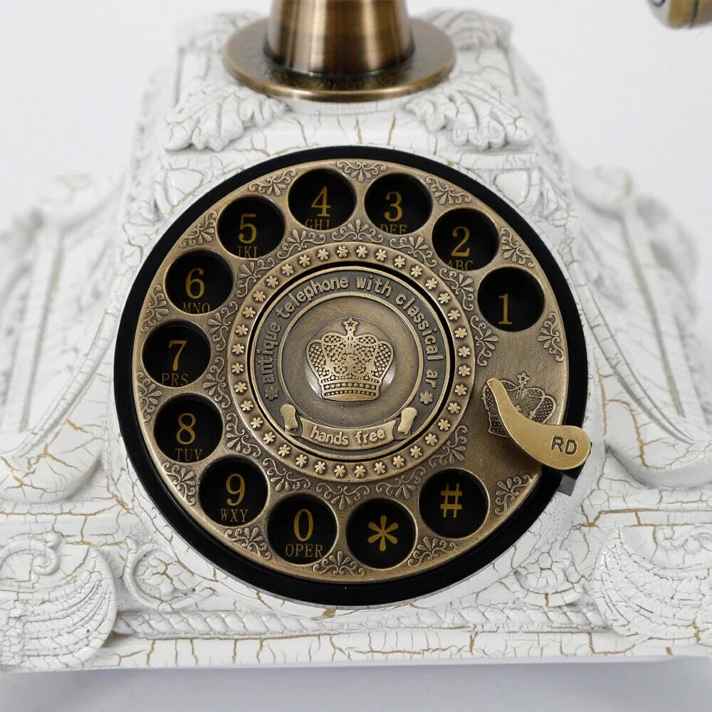 Landline Chic Desktop Elegant for Telephone Antique Telephone Wired Machine and European Home Practical Old-Fashioned Decoration Retro Dial Antique Office Resin Decoration Hotel (White) Rotary