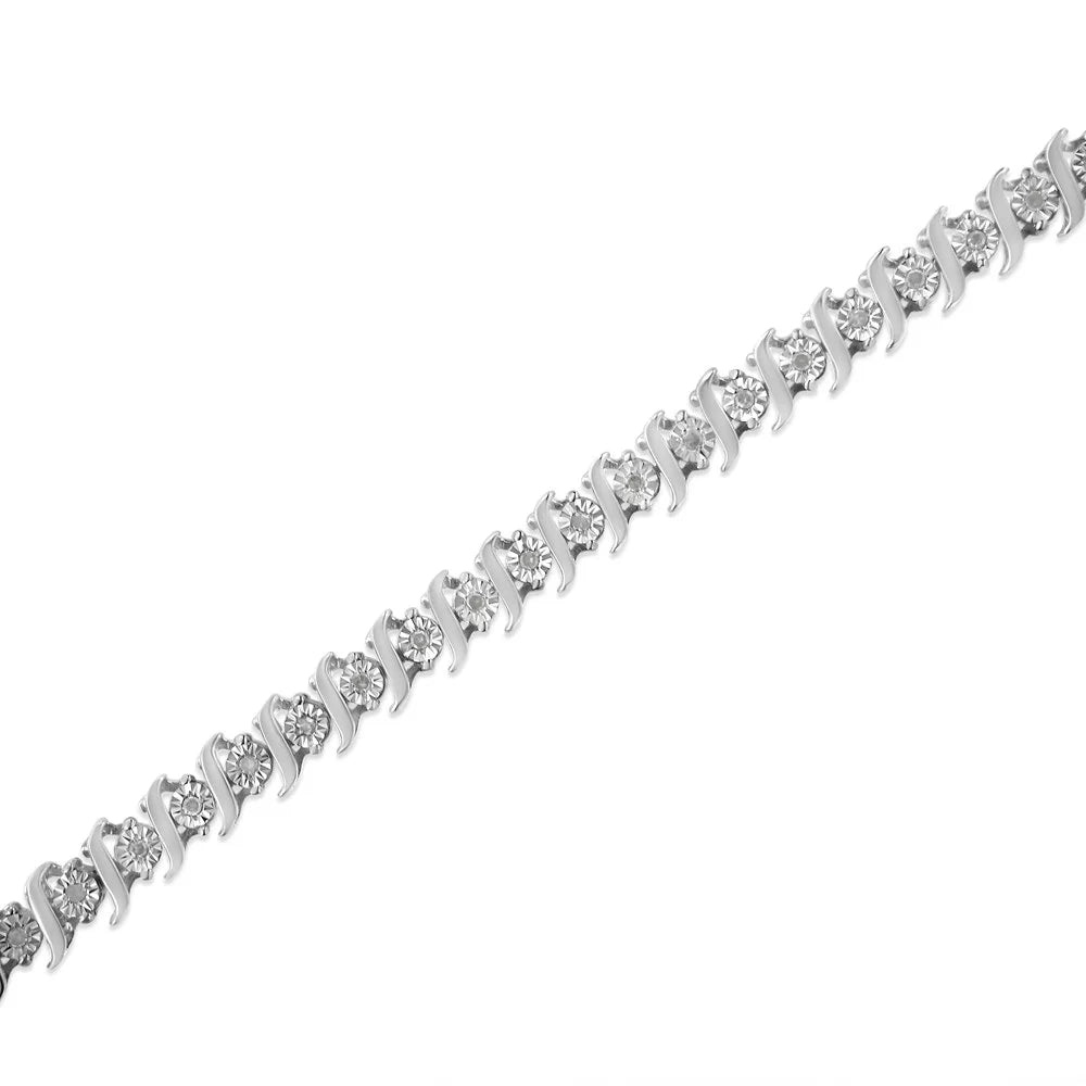 Tennis (I-J "S" Link Color, Inches Miracle-Set .925 Clarity) Sterling I3 Bracelet Size 7.25" Diamond Silver 1/4 - Cttw