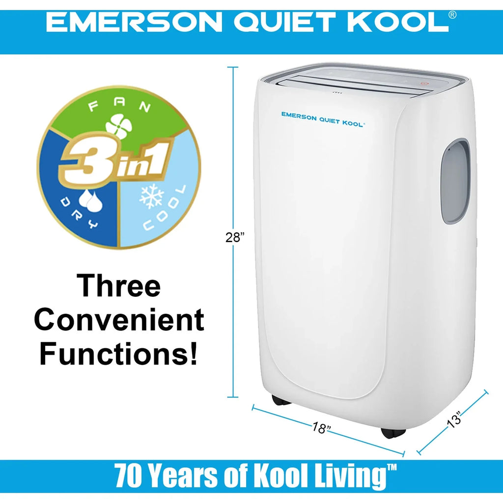 Emerson and Portable Ft. Remote, Kool for Control up Rooms Quiet Air 300-Sq. Voice SMART with Wi-Fi, to Conditioner
