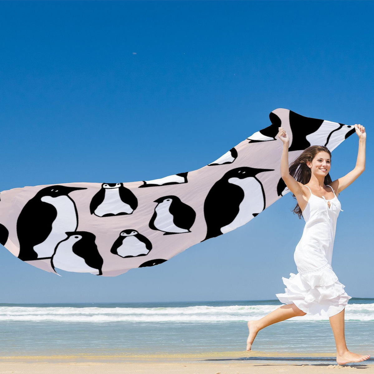 Headscarf Hair Packed Wraps FREEAMG Silk Sunscreen Large Scarf Penguins Gift for Neck Long Wraps Oblong Women Shawls