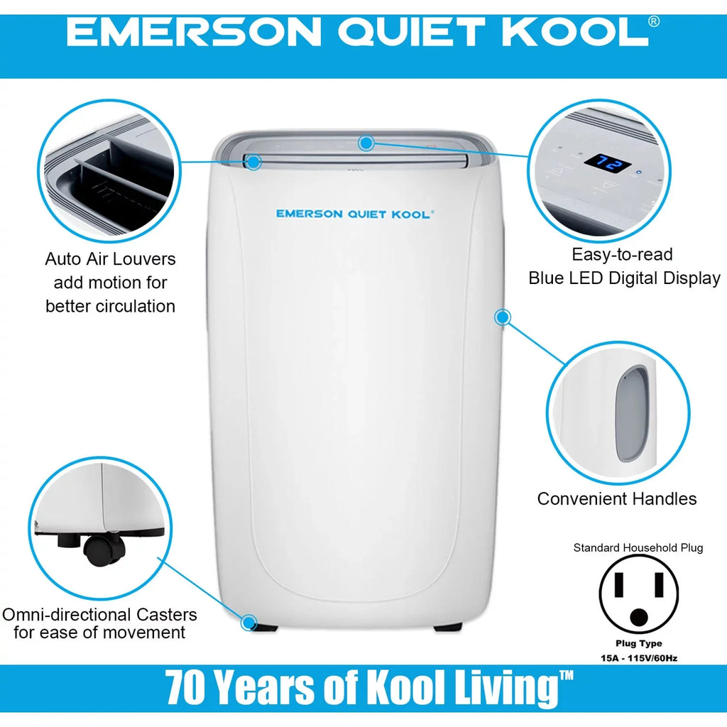 Emerson and Portable Ft. Remote, Kool for Control up Rooms Quiet Air 300-Sq. Voice SMART with Wi-Fi, to Conditioner