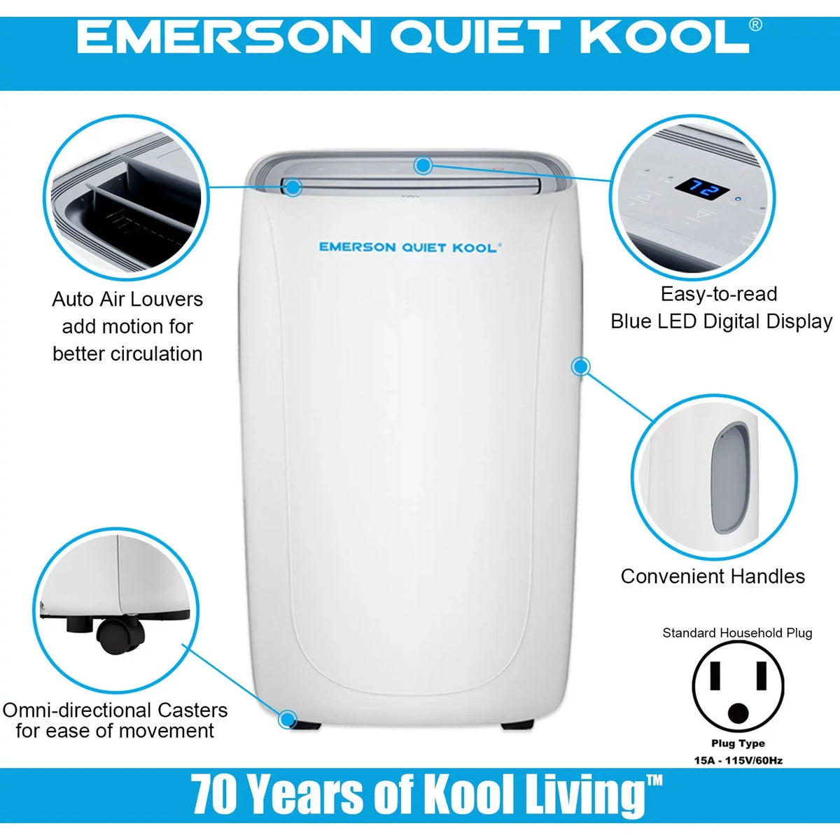 Emerson and Portable Ft. Remote, Kool for Control up Rooms Quiet Air 300-Sq. Voice SMART with Wi-Fi, to Conditioner