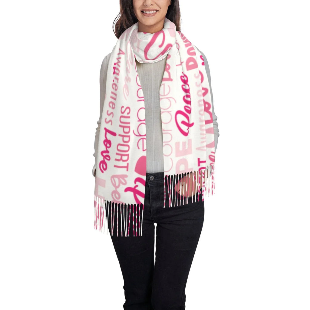 For Art Feel Wrap Women Scarf Bingfone Elegant Ribbons Warm Pink Large Breast Winter Gifts- Scarves Print Cashmere Cancer Awareness Soft Shawl