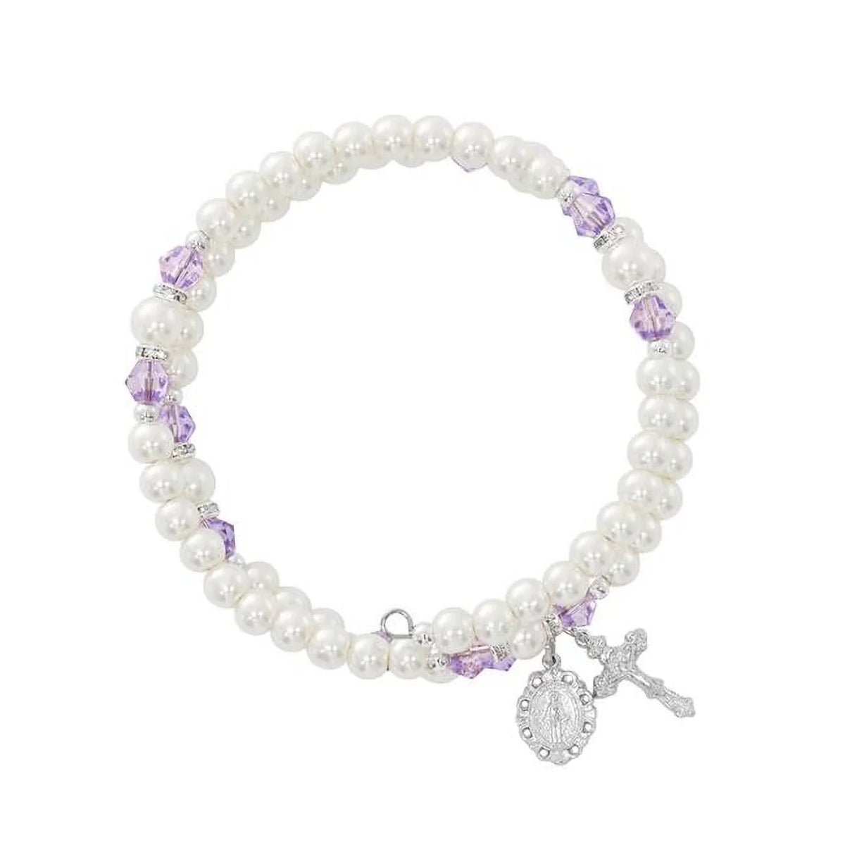 & Beads Amethyst Stretch Bracelet June Mcvan BR7AM Crystal Pearl