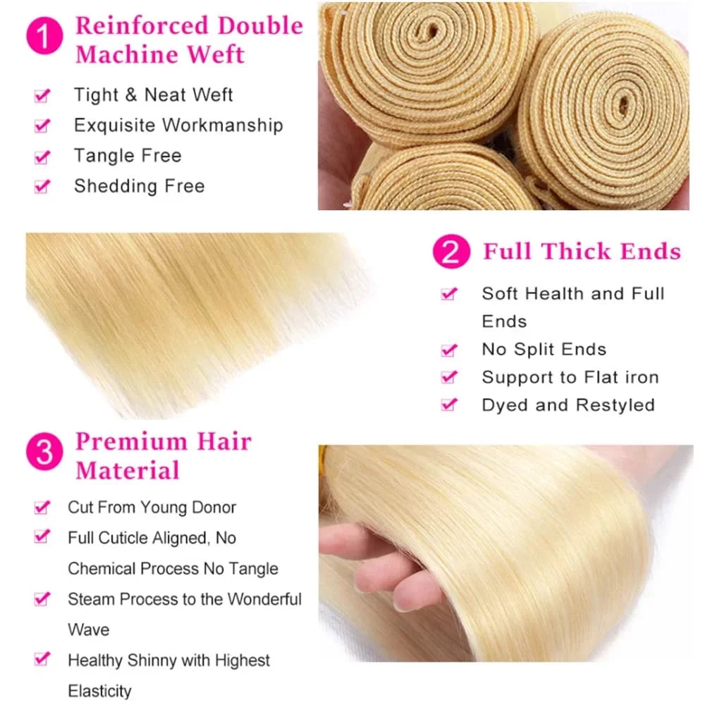 Human Bundles 22 Human Blonde 613 Brazilian Hair 22 Bundles Honey 613 22 Hair Inch Unprocessed Straight gram/pc Virgin 100 Grade Extension 8A
