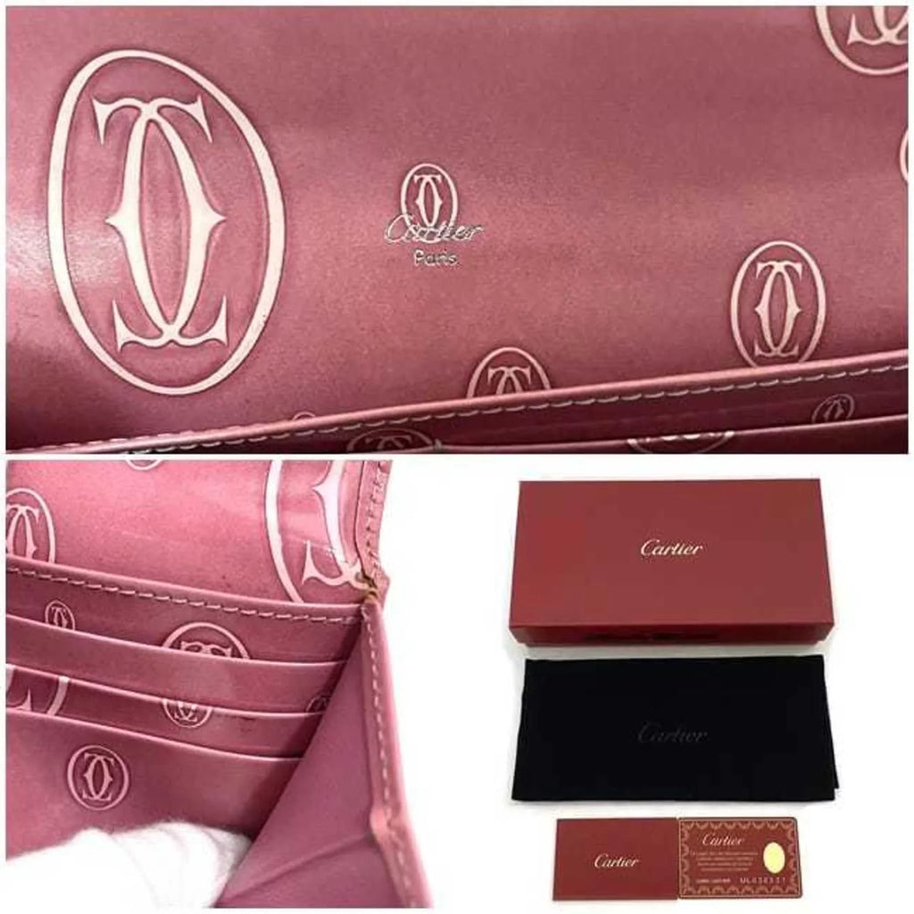 L3000951 Motif 2C Leather Cartier Pre-Owned Pink Bifold Wallet Happy (Fair) Birthday Long Ladies
