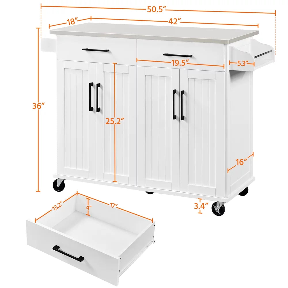 with Bar Cabinets & Spice Rack, Island & Towel Yaheetech Storage Kitchen Drawers White &