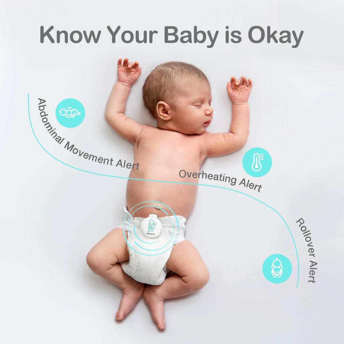 Temperature, Position Monitor on with Baby's Abdominal Sleeping Tracks Movement Smartphones, Pink Baby Alerts Abdominal Movement, Instant Baby for Smart Audio - Rollover Safety Sense-U and