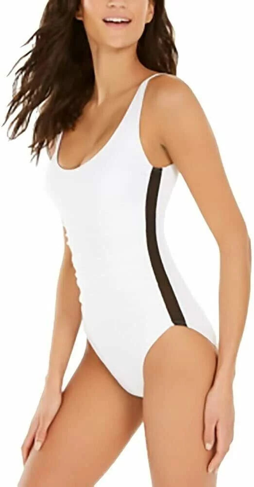 Mesh Piece White One Size Ruched Trim White, DKNY 14 Swimsuit,