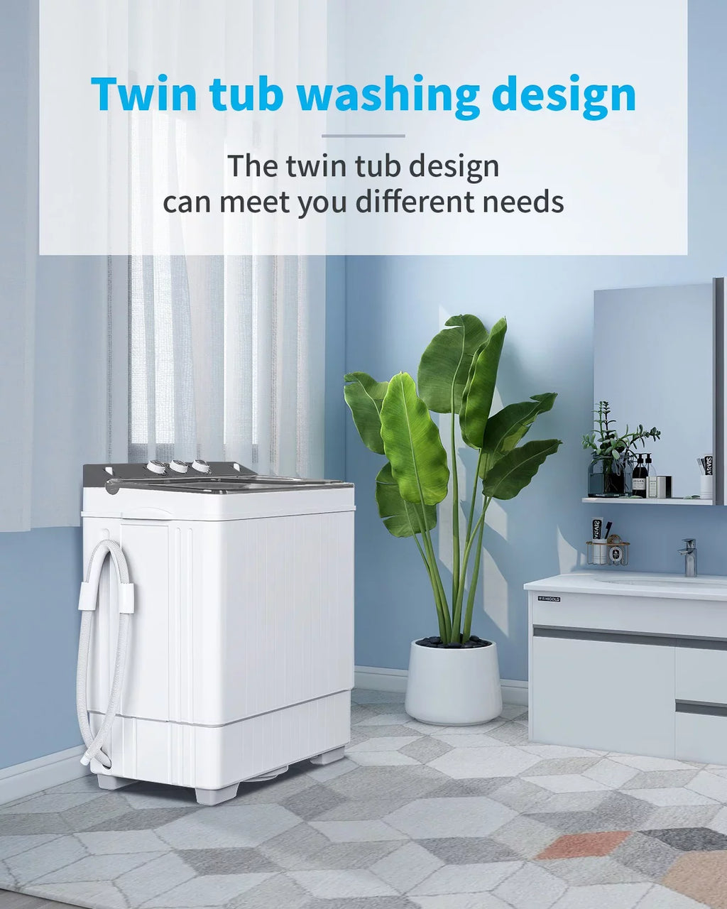 & Grey Twin and Apartment, Twin Built-in Camping More, with for Dorms, Washing Drain Semi-automatic BMTBUY Tube Pump White RVs, Tub 26Lbs Machine XPB65-2288S