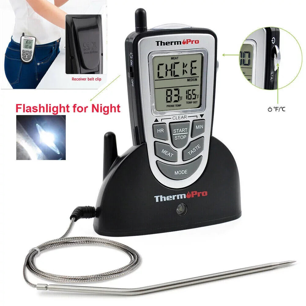 Remote Wireless Probe Kitchen Cooking Food Oven BBQ Grill Meat ThermoPro, LCD Thermometer Smoke,