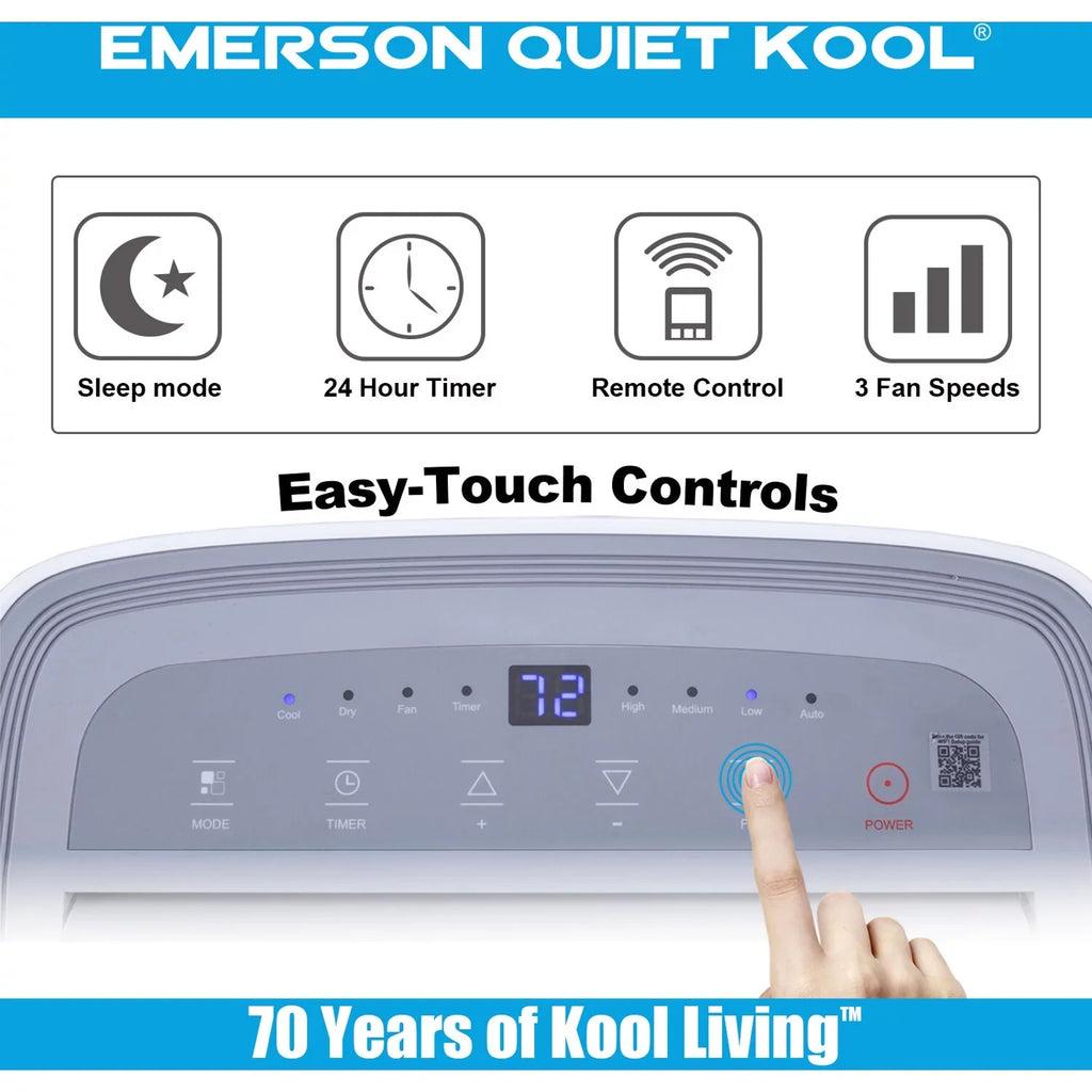 Emerson and Portable Ft. Remote, Kool for Control up Rooms Quiet Air 300-Sq. Voice SMART with Wi-Fi, to Conditioner