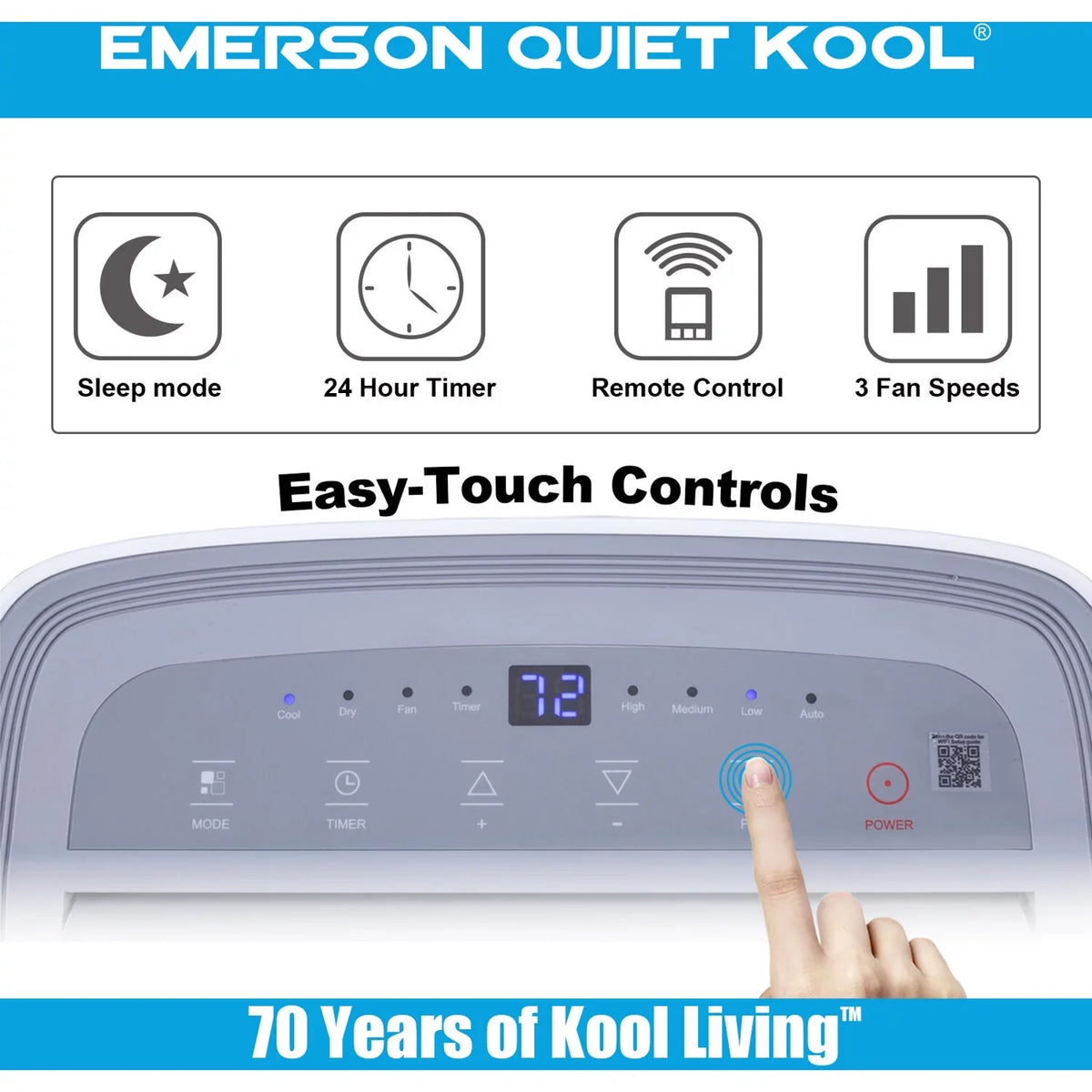 Emerson and Portable Ft. Remote, Kool for Control up Rooms Quiet Air 300-Sq. Voice SMART with Wi-Fi, to Conditioner