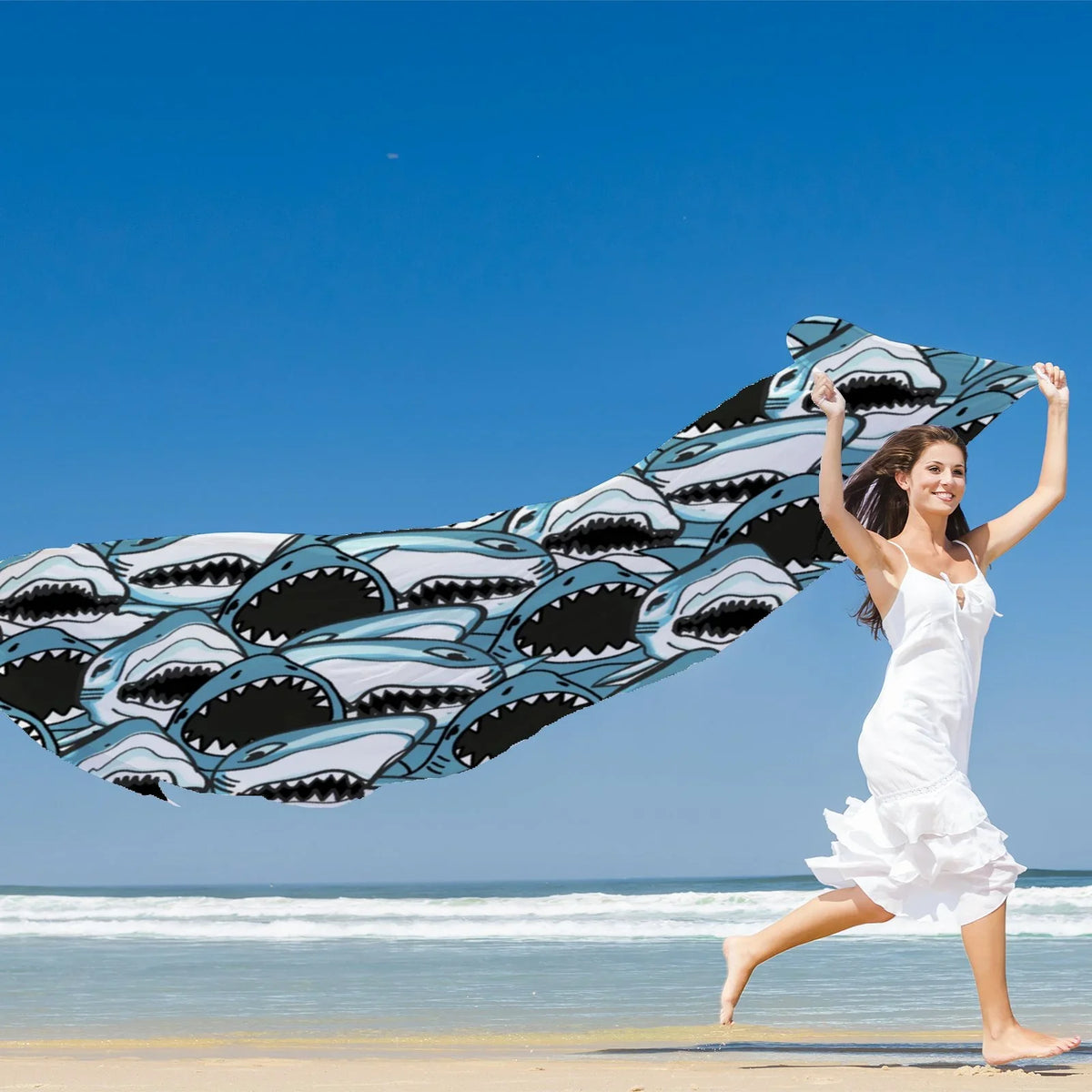 Packed Shark Scarf Wraps Gift Women for Angry Sunscreen FREEAMG Hair Headscarf Long Silk Oblong Shawls Wraps Large Neck