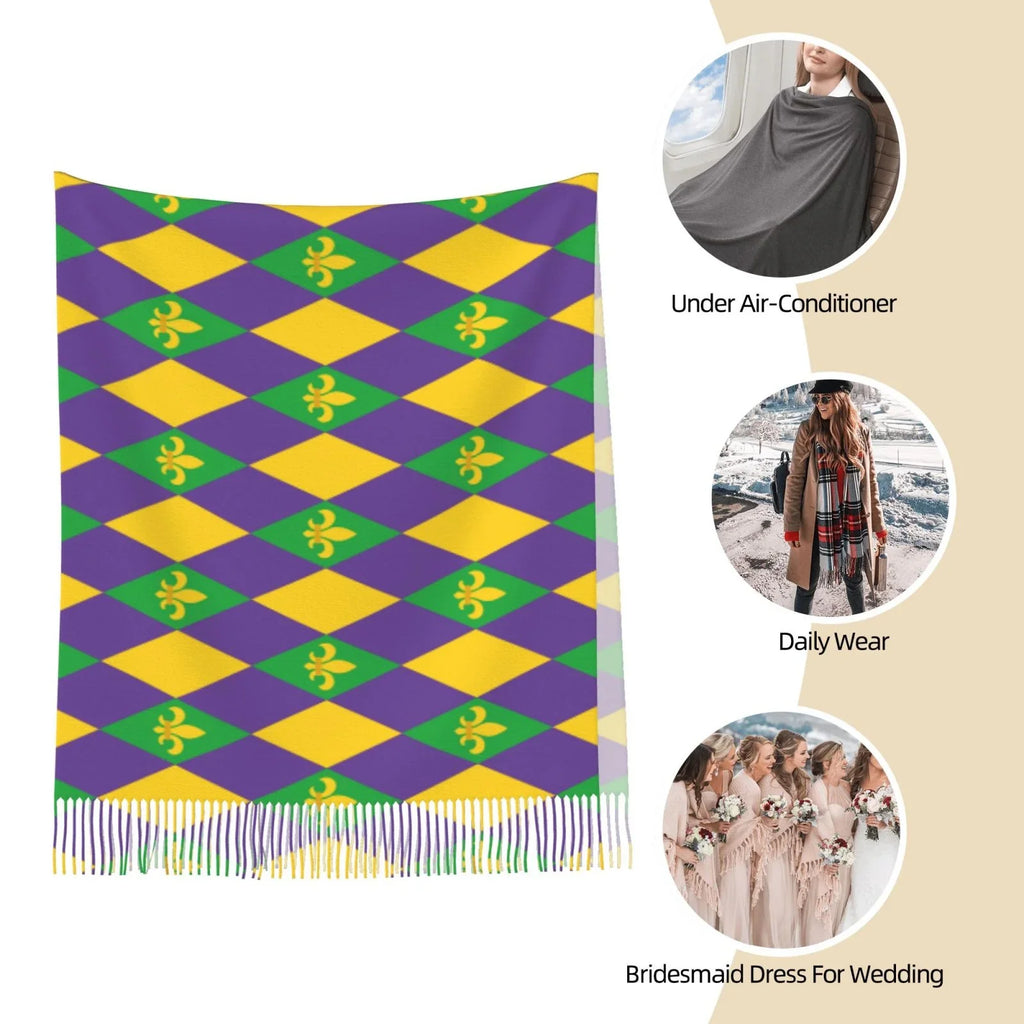 Soft Wrap Women Mardi Shawl Elegant Cashmere Print Gifts- Winter Scarf Gras Scarves Bingfone Warm Large Art Feel For