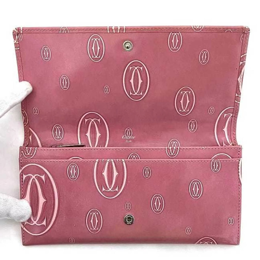 L3000951 Motif 2C Leather Cartier Pre-Owned Pink Bifold Wallet Happy (Fair) Birthday Long Ladies