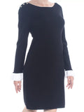 Dress Womens Sheath New $119 TOMMY Button Black L HILFIGER 1216 Shoulder Sweater