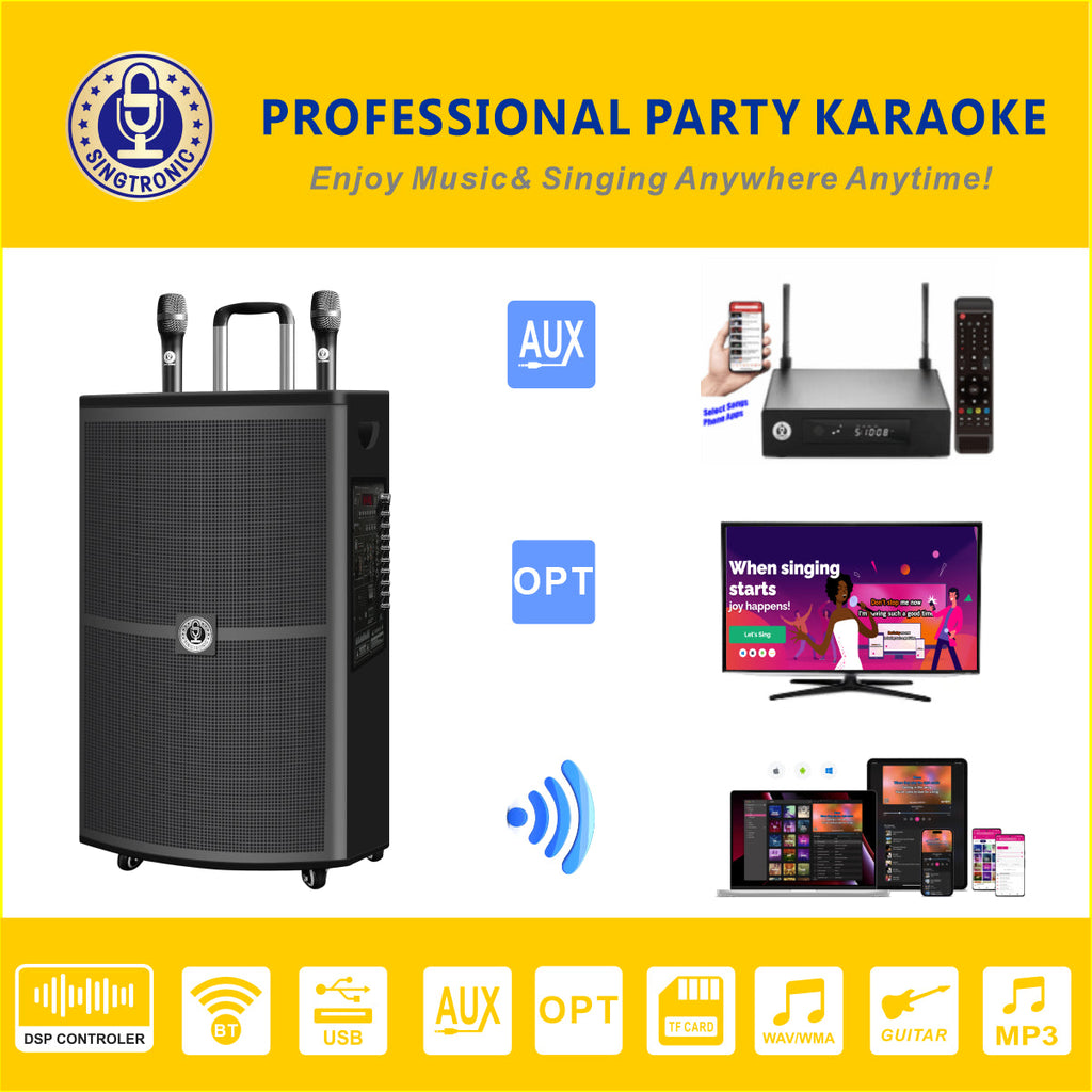 Wireless Karaoke With 15" Rechargeable Professional Mic. DSP 2 Singtronic BT-1500DSP UHF Speaker