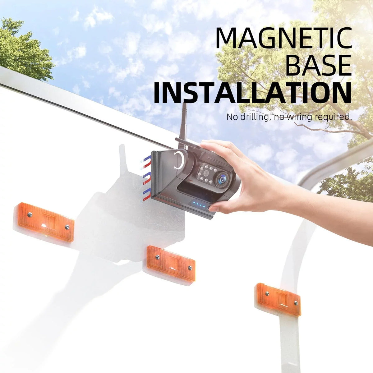 X5 Wireless Drilling 1 Backup No Min 5'' Camera Installation HD Waterproof 1080P Monitor eRapta Magnetic DIY Solar