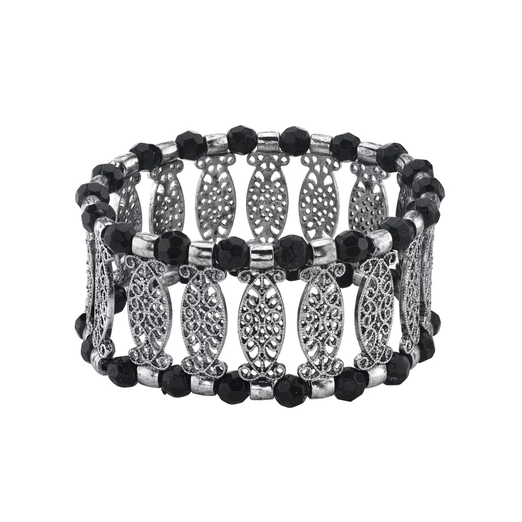Black Stretch 1928 Jewelry Filigree Color Bracelet