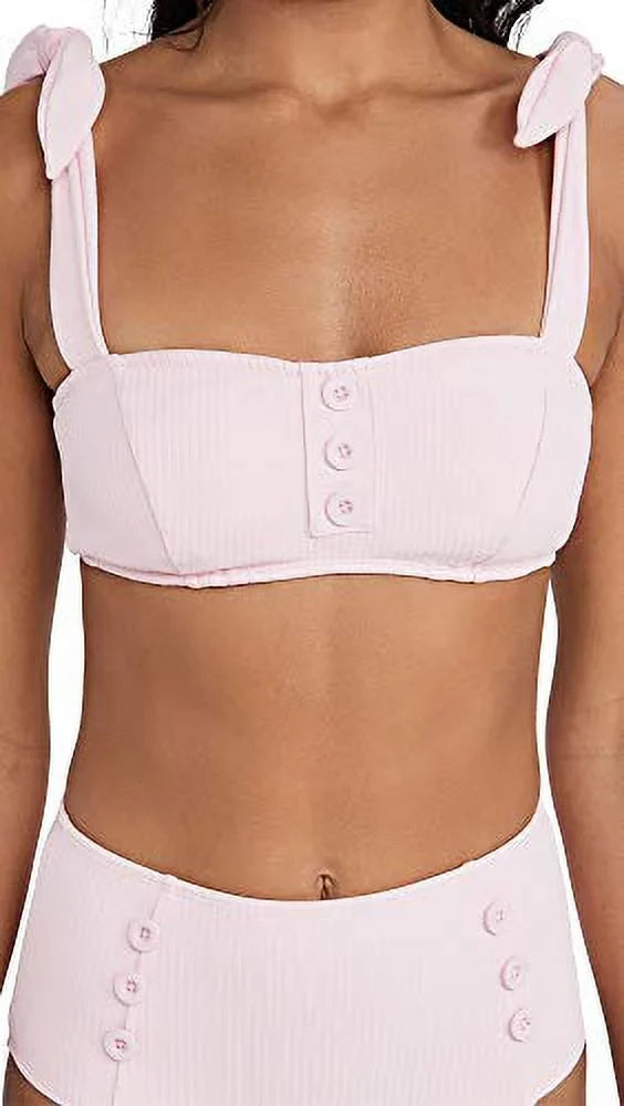 Pink, Tie C Ribbed Bikini Strap Top, Shoshanna