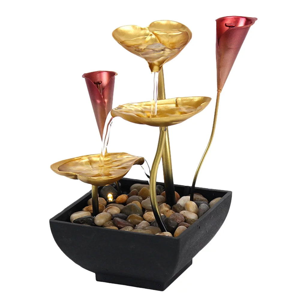 for Indoor Water Fountain Warm Garden with Farmhouse Lighted Fountain Waterfall Light Decoration Home Water Tabletop LED Circular