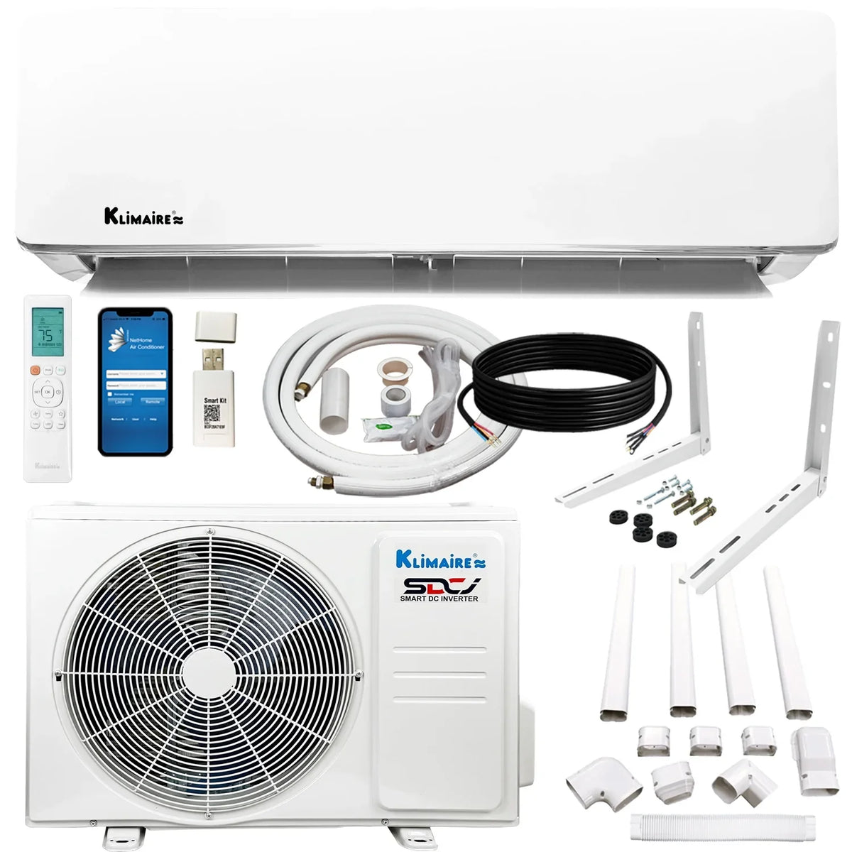 ft. to 21.5 Btu Pump sq. Heat Mini-Split Conditioner Ductless Air 400 SEER2 Klimaire 9,000 up