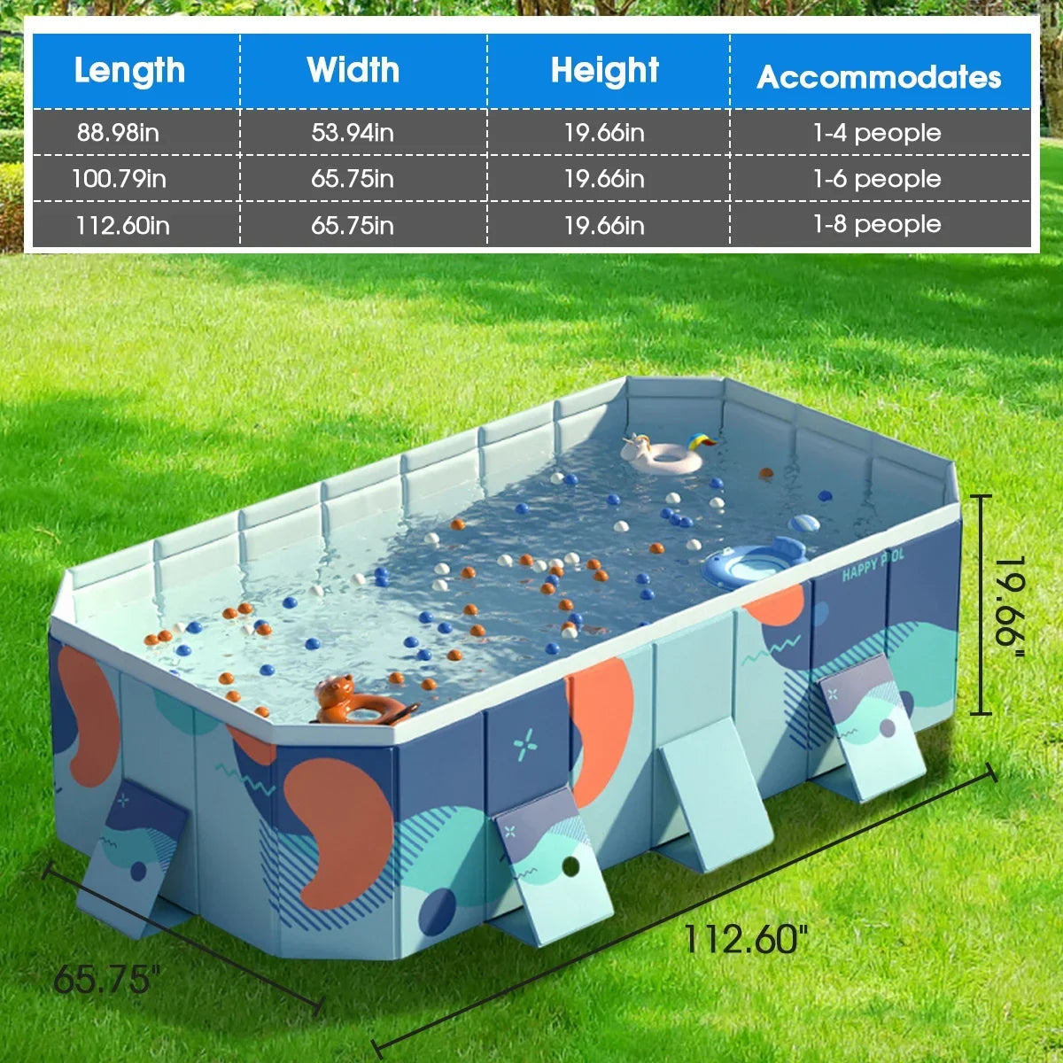 Garden Above Backyard(Blue) Non-Inflatable 113" Kiddie Ground for Pool ANJORALA Pool Swimming Collapsible