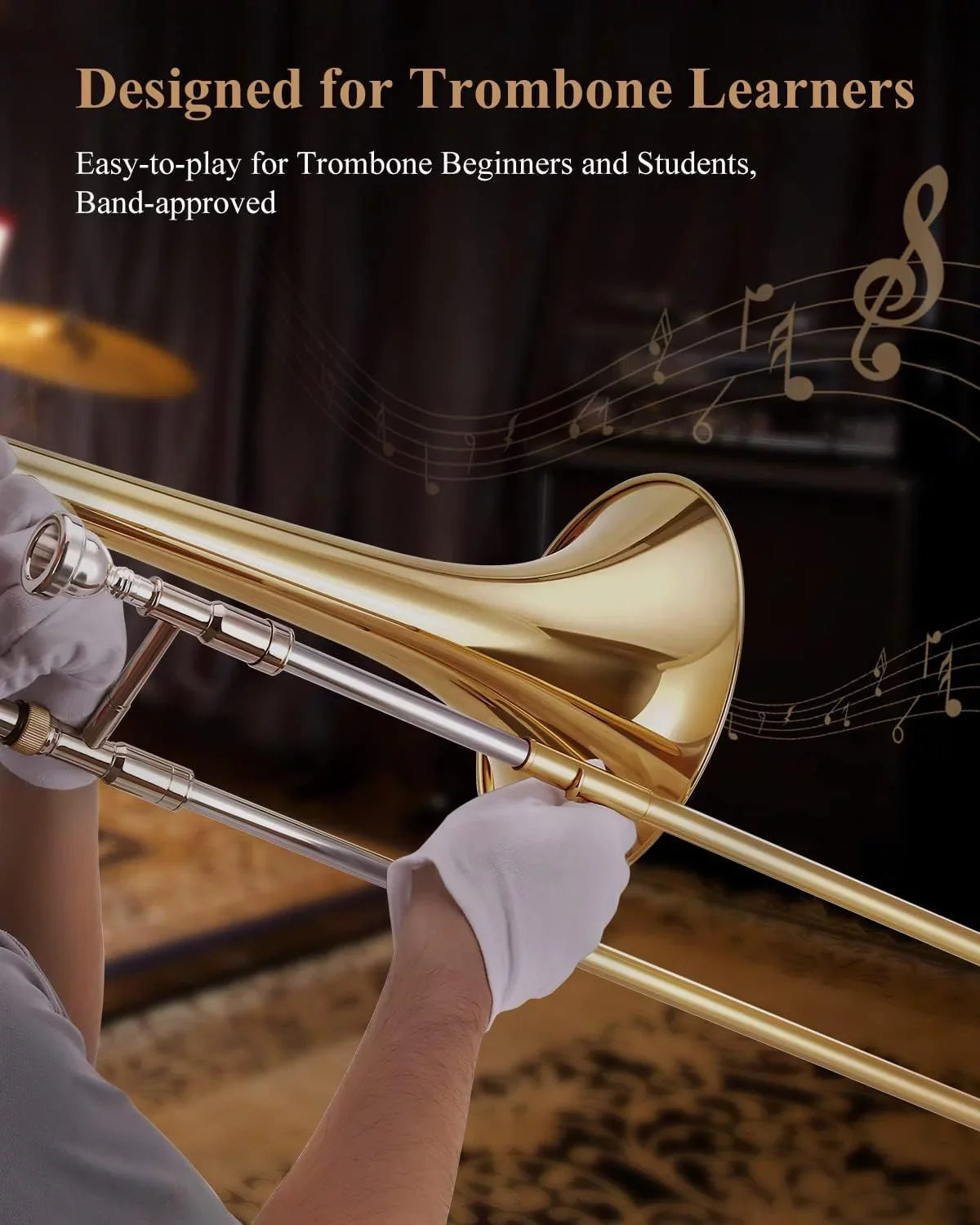 Kit, Tenor Instrument, Mouthpiece, for Flat Gold White Cleaning Gloves, B Bb Beginners Case, with Brass Trombone Eastar Students