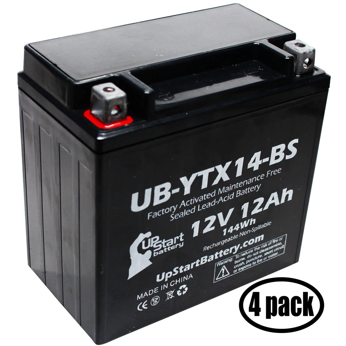 Battery Maintenance - 800 CC 12AH, Motorcycle 4-Pack Activated, F800ST, Free, Replacement UpStart 2012 for BMW GS UB-YTX14-BS Factory 12V, Battery