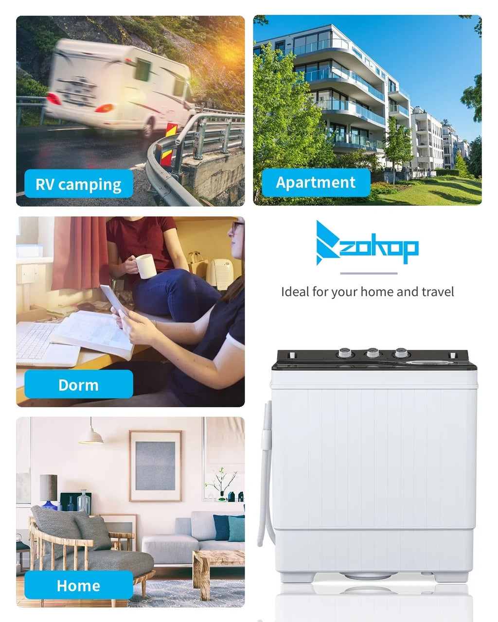 & Grey Twin and Apartment, Twin Built-in Camping More, with for Dorms, Washing Drain Semi-automatic BMTBUY Tube Pump White RVs, Tub 26Lbs Machine XPB65-2288S