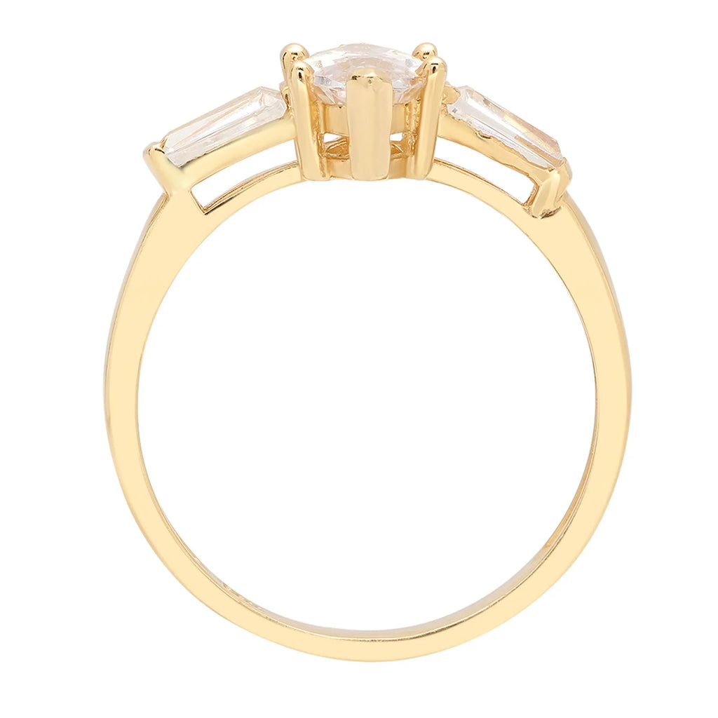 Yellow 2.0 Simulated 14k Marquise 10.5 Cut SZ Diamond Brilliant Gold Ring ct Three-Stone
