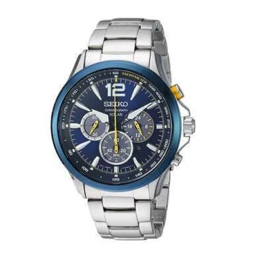Steel Dial Bracelet Blue Men's Watch Seiko Chronograph Interchangeable SSC505 Solar Core