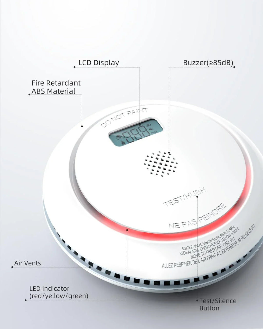 Smoke with Detector Alarm Monoxide LCD Fire 1 Interconnected in Button, Pack Wireless 1 Batteries, Detector SITERWELL AA CO and Display, with Test/Silence Carbon Detector Smoke Combo with 2 and CO 3