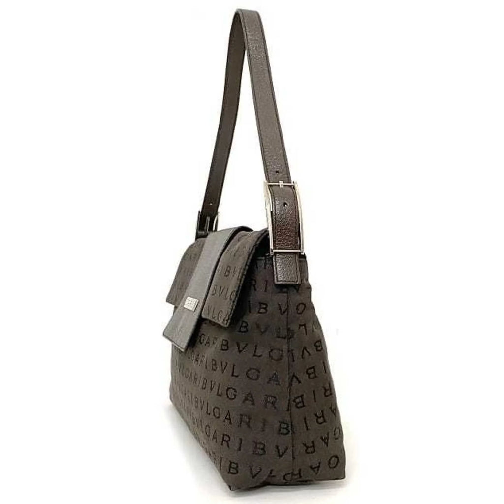 Bvlgari Brown Leather One Mania Pre-Owned BVLGARI Bag Shoulder Handbag Plate Canvas (Good) Flap