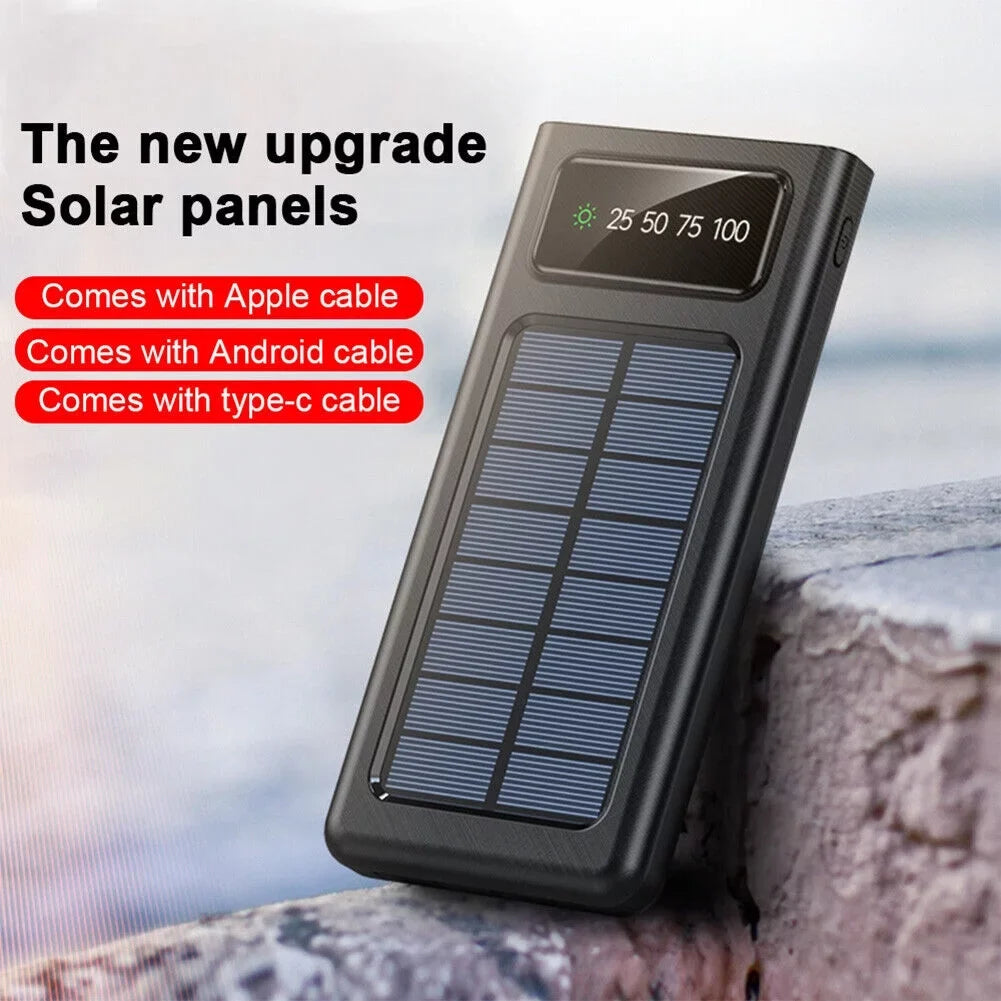 Charger 4 Power LED Flash Portable Solar W Bank Dual Cables In 20000Mah Built