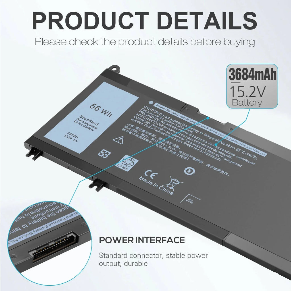 15 7786 7570 33YDH 7779 Vostro 17 Dell For Battery 7580 15 Inspiron 7778 7577