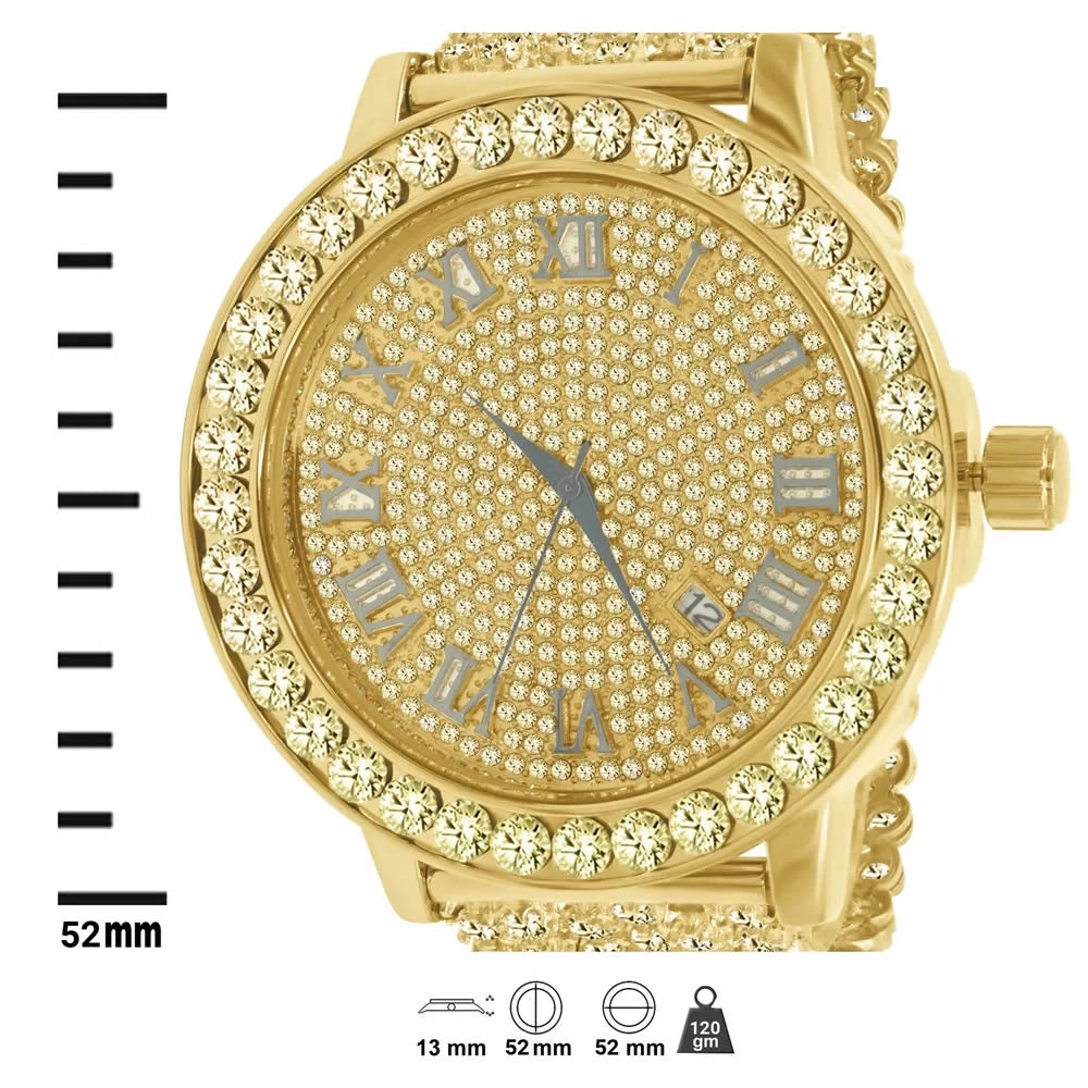 Numerals Diamond Stainless Tone Watch Bezel Rodeo Iced Khronos Canary Jo W/Date Row Roman Mens Custom Steel Band Lab Out 1