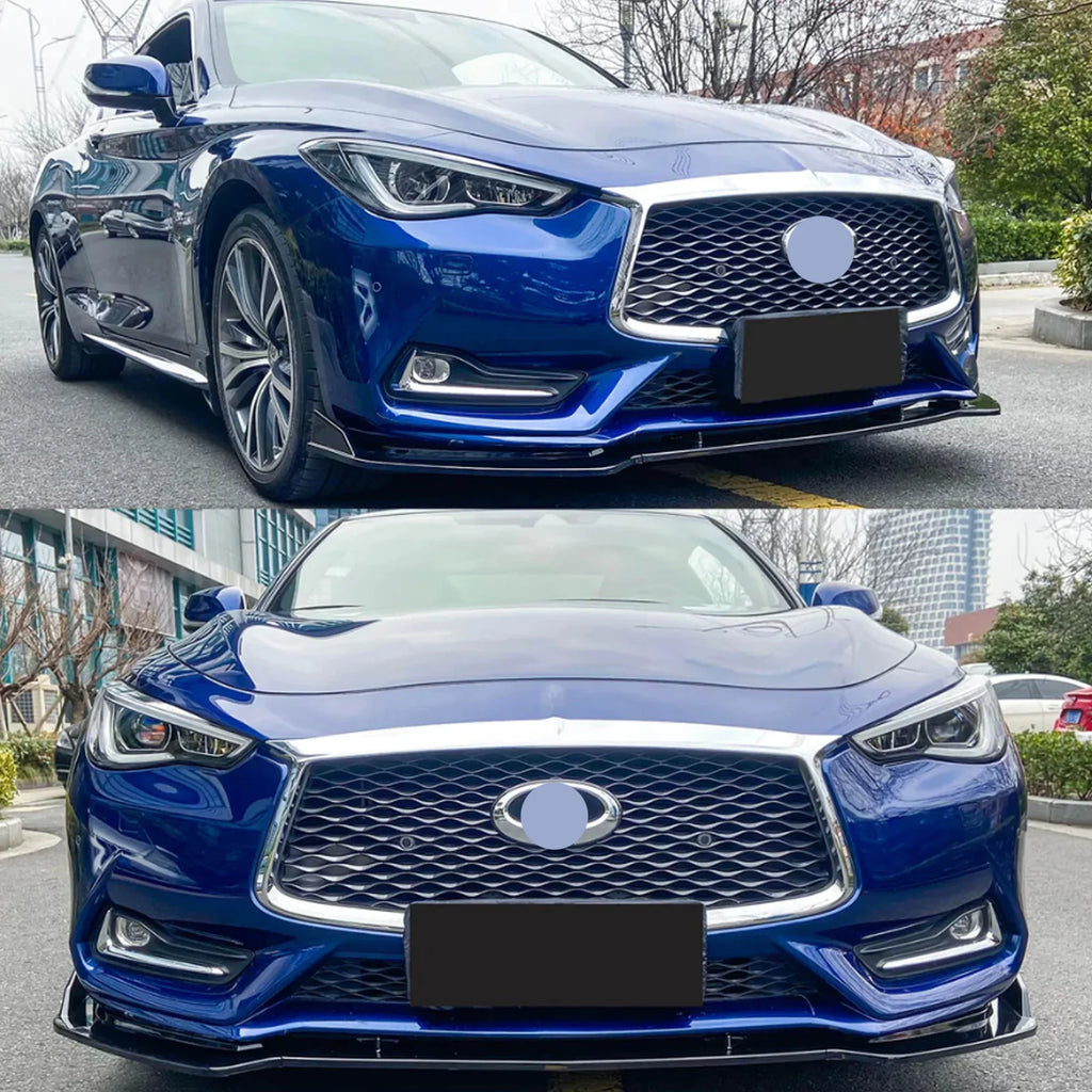 for Infiniti Q60 Front 3PCS 2017-2023 NINTE Gloss Bumper Lip Black