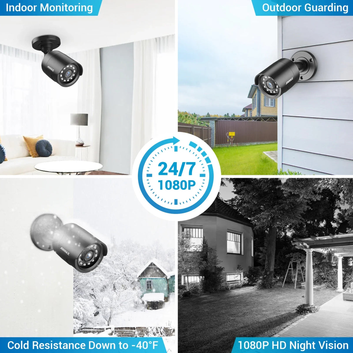 ANNKE TVI Indoor, Home Vision, Camera Security Night/Day 1080P Waterproof, IP66 Bullet Outdoor HD CCTV Surveillance Camera 1920TVL, Pack 4