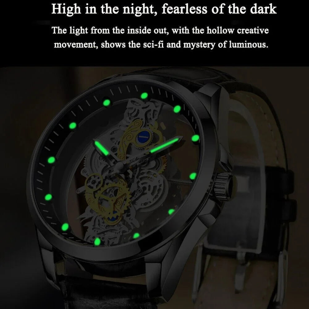 Automatic Skeleton Business Watch Steel Men's USA Stainless Hollow Quartz Luxury