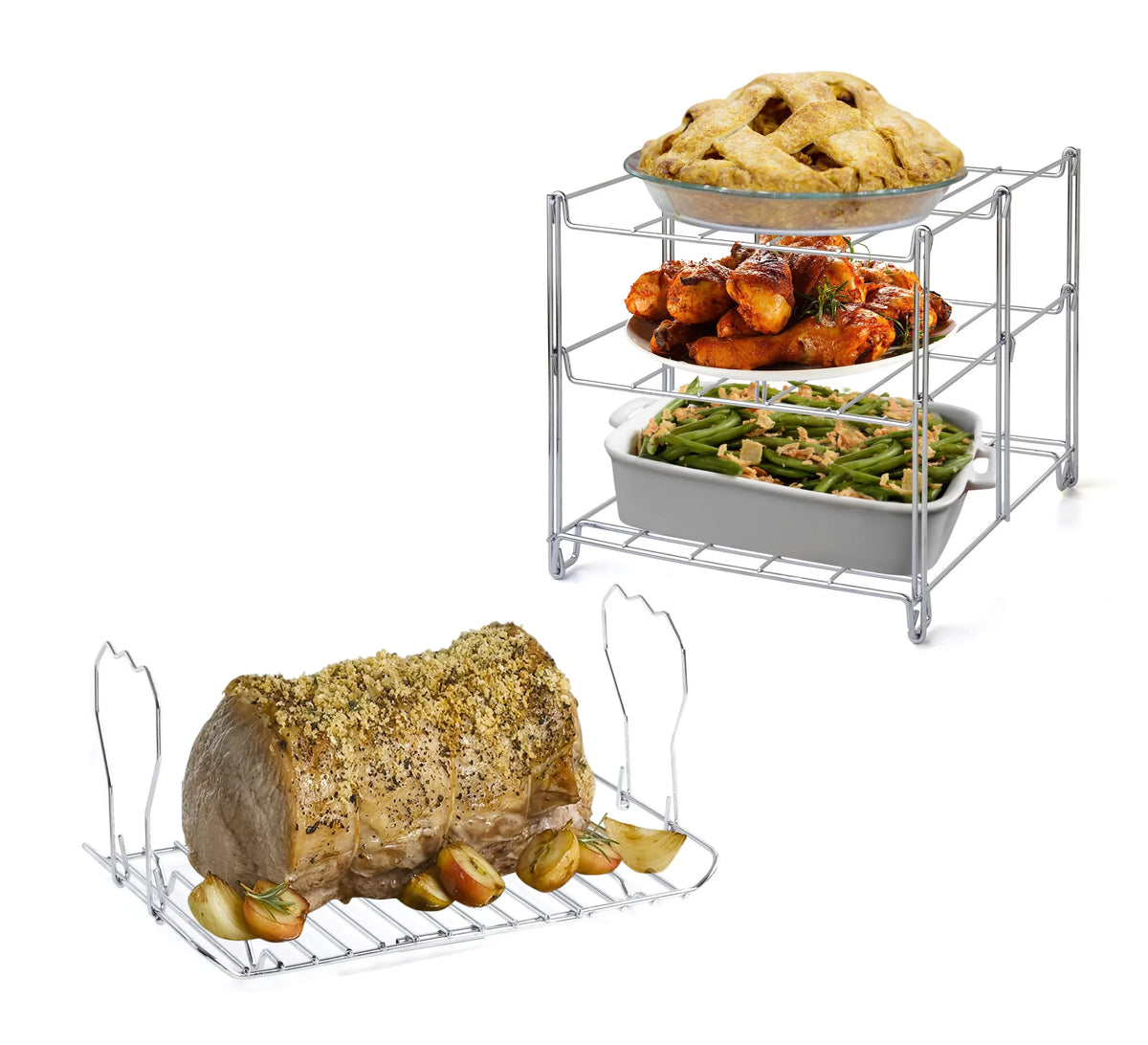 Includes Rack Collapsible 3-Tier Oven Roasting Turkey Saving (1) Oven Rack Rack Lifter Baking & For Multiple Lifter & Tasks Space Turkey Rack KOVOT | And (1) | Roasting Oven