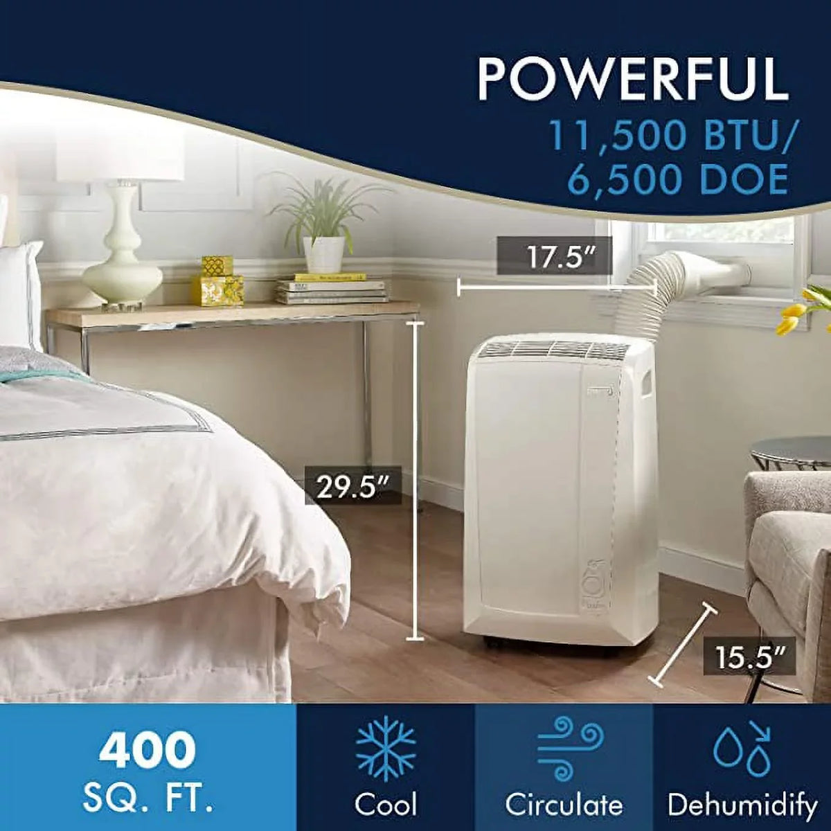 (Refurbished) 6,700 with 3-Speed (10,000 BTU Air BTU ASHRAE) Portable DeLonghi Dehumidifier Restored Conditioner