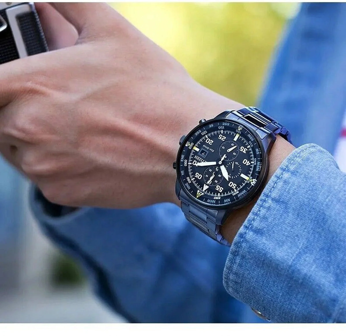 Watch Black Men's Dial Classic NEW Business Chronograph Eco-Drive Aviator