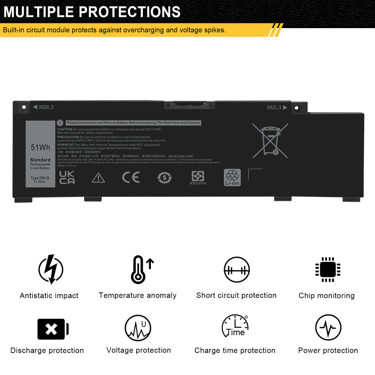 For M4GWP Battery 415CG G3 3590 Dell 11.4V 51Wh 15 PN1VN 4265mAh 266J9